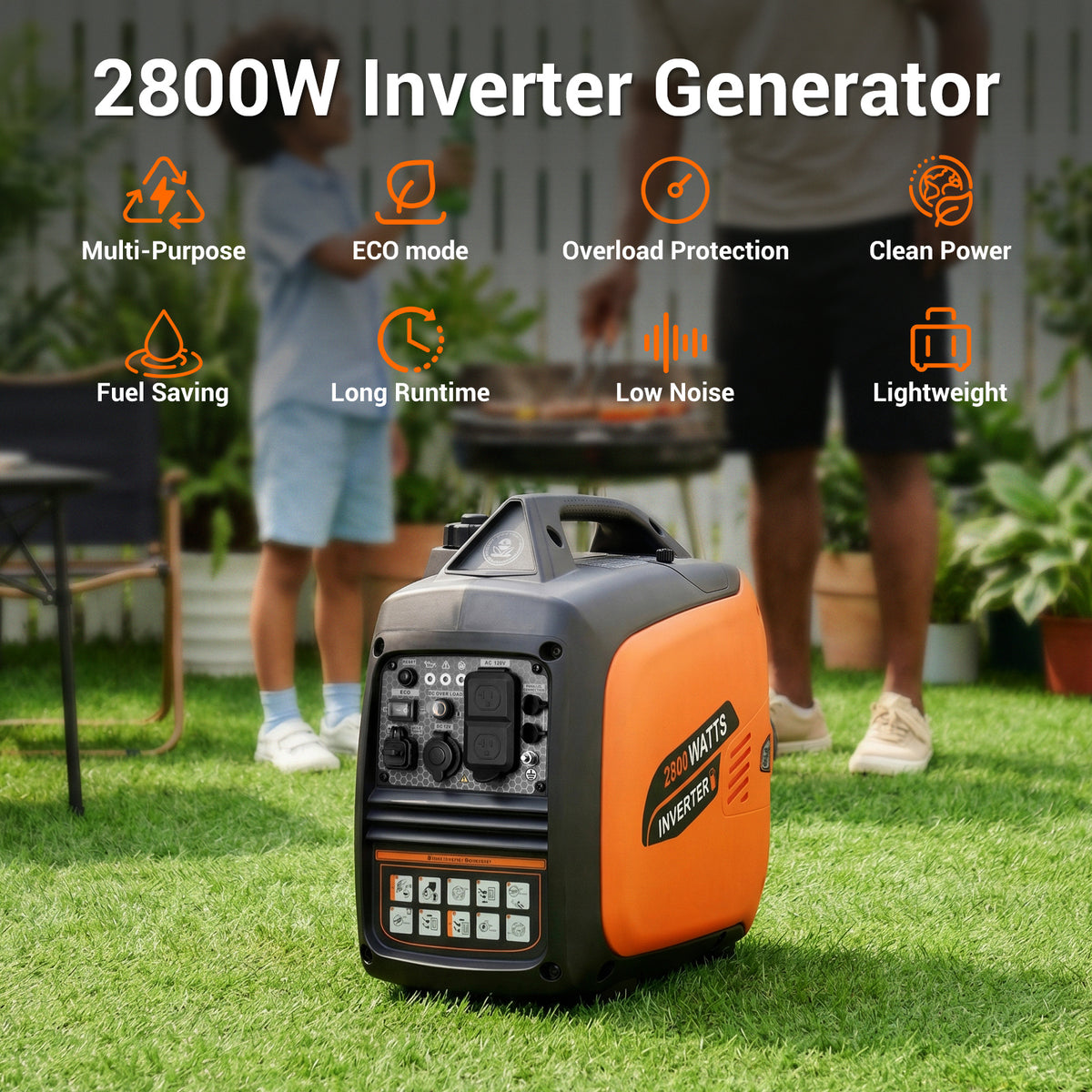 2800-Watts Portable Inverter Generator, Gas Generators for Camping