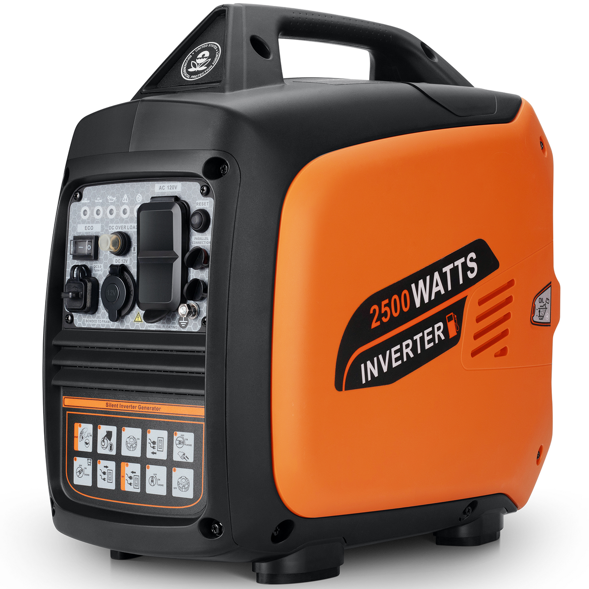 2500W Portable Inverter Generator, Gas Powered, Super Quiet Emergency Home Backup, with CO Sensor