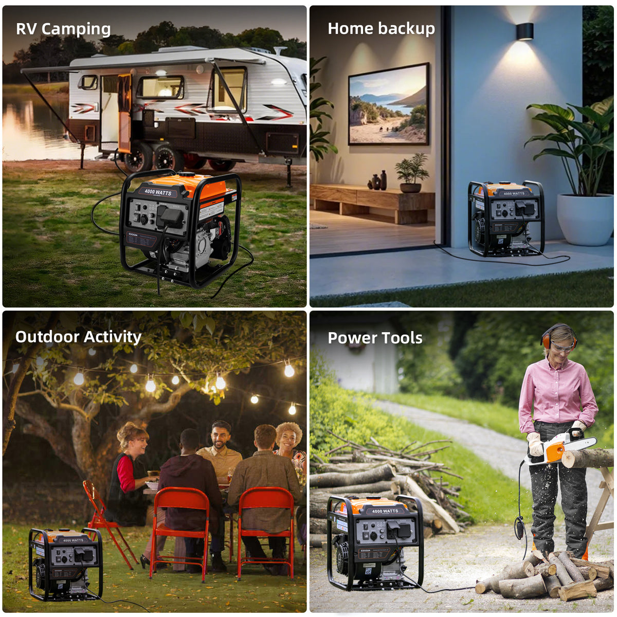4000 Watts Inverter Generator Gas Powered, Portable Open Frame Generator