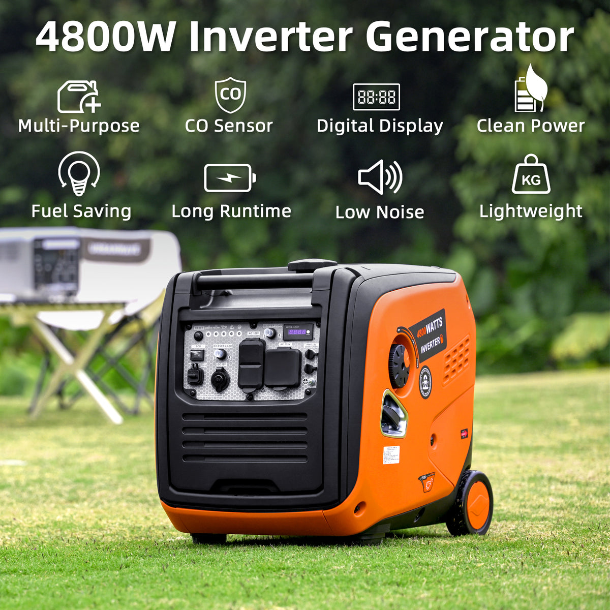 4800-Watts Portable Inverter Generator, Gas Generators for Home Use, Camping