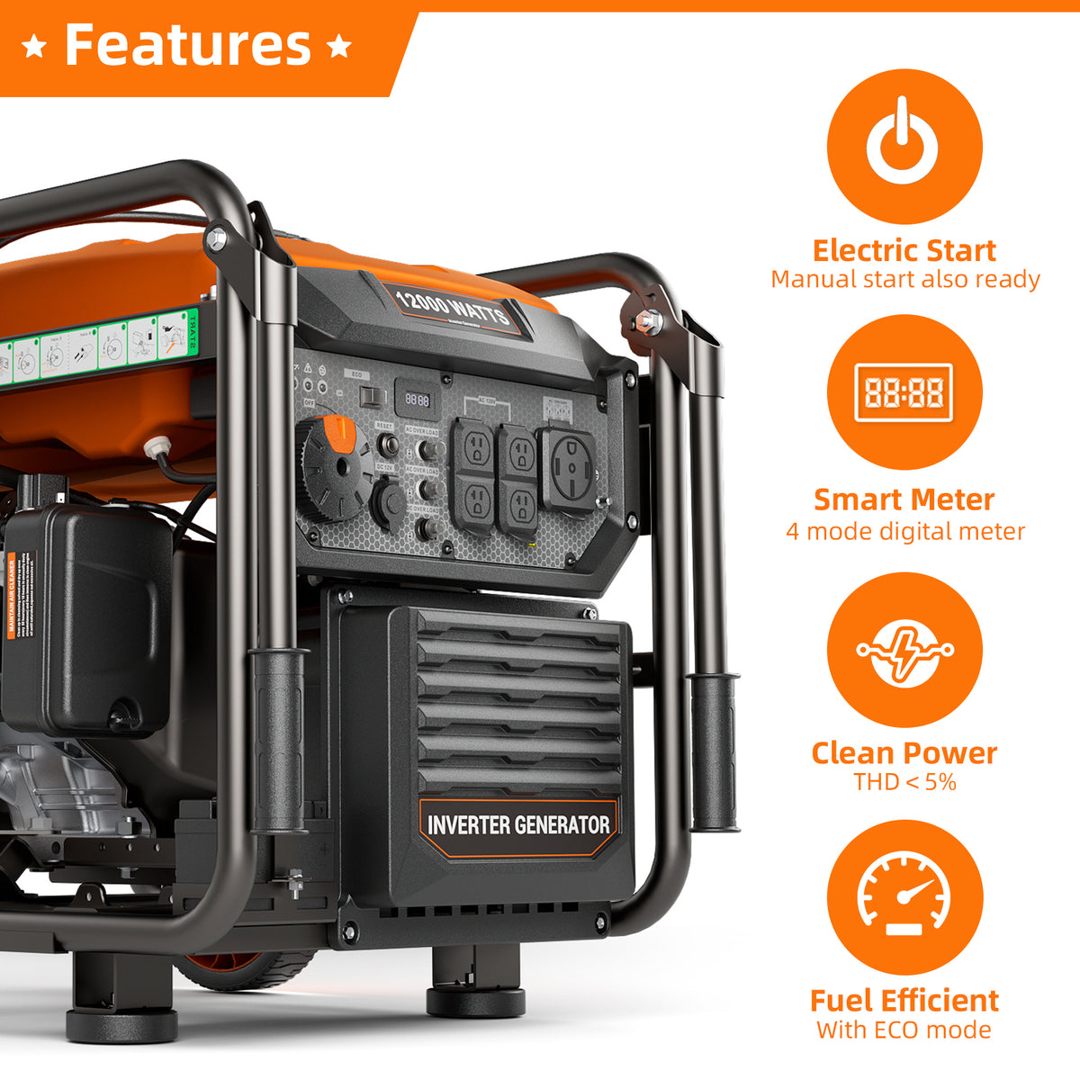 12000W Open Frame Inverter Generator, Gas Powered, Whole Home Backup Power