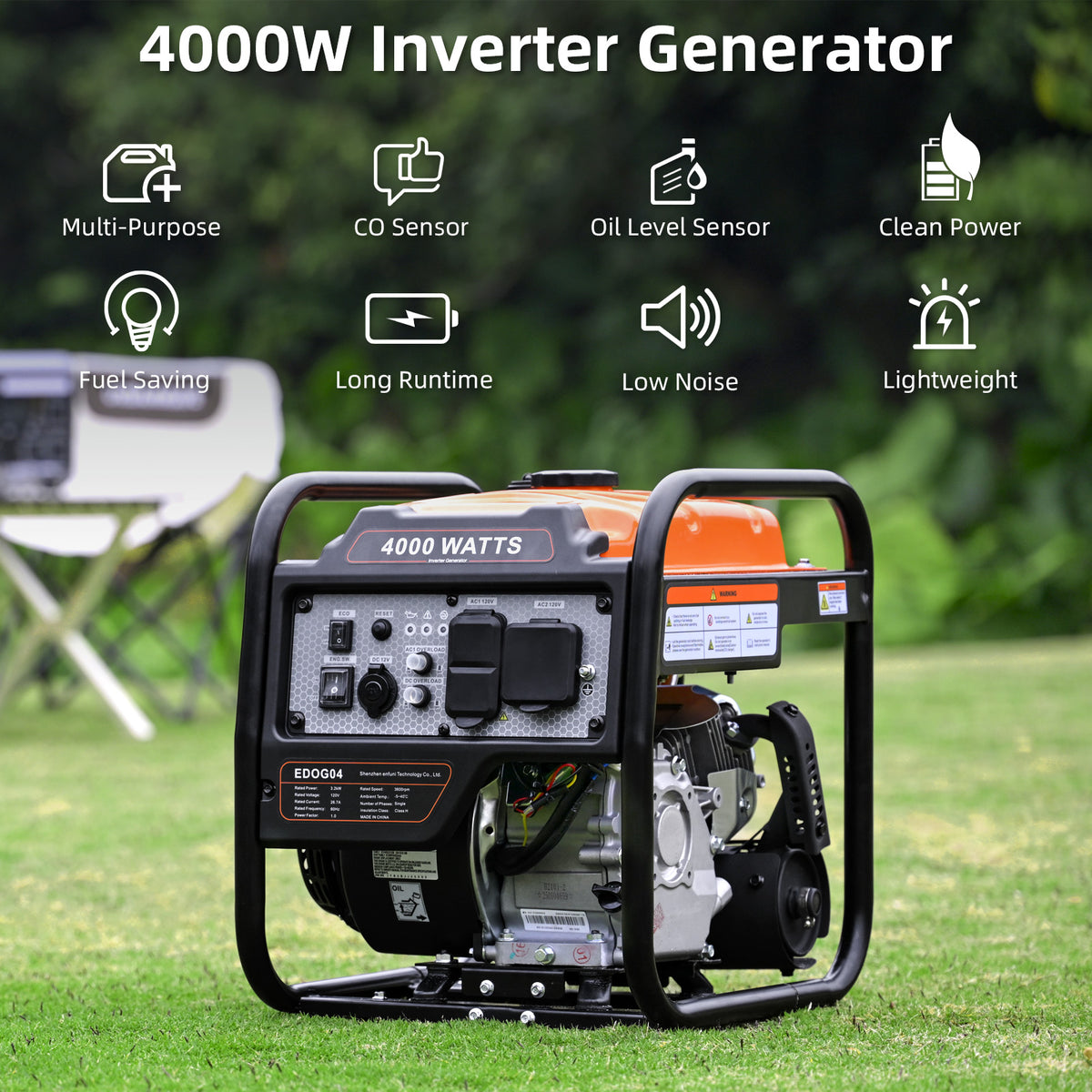 4000 Watts Inverter Generator Gas Powered, Portable Open Frame Generator