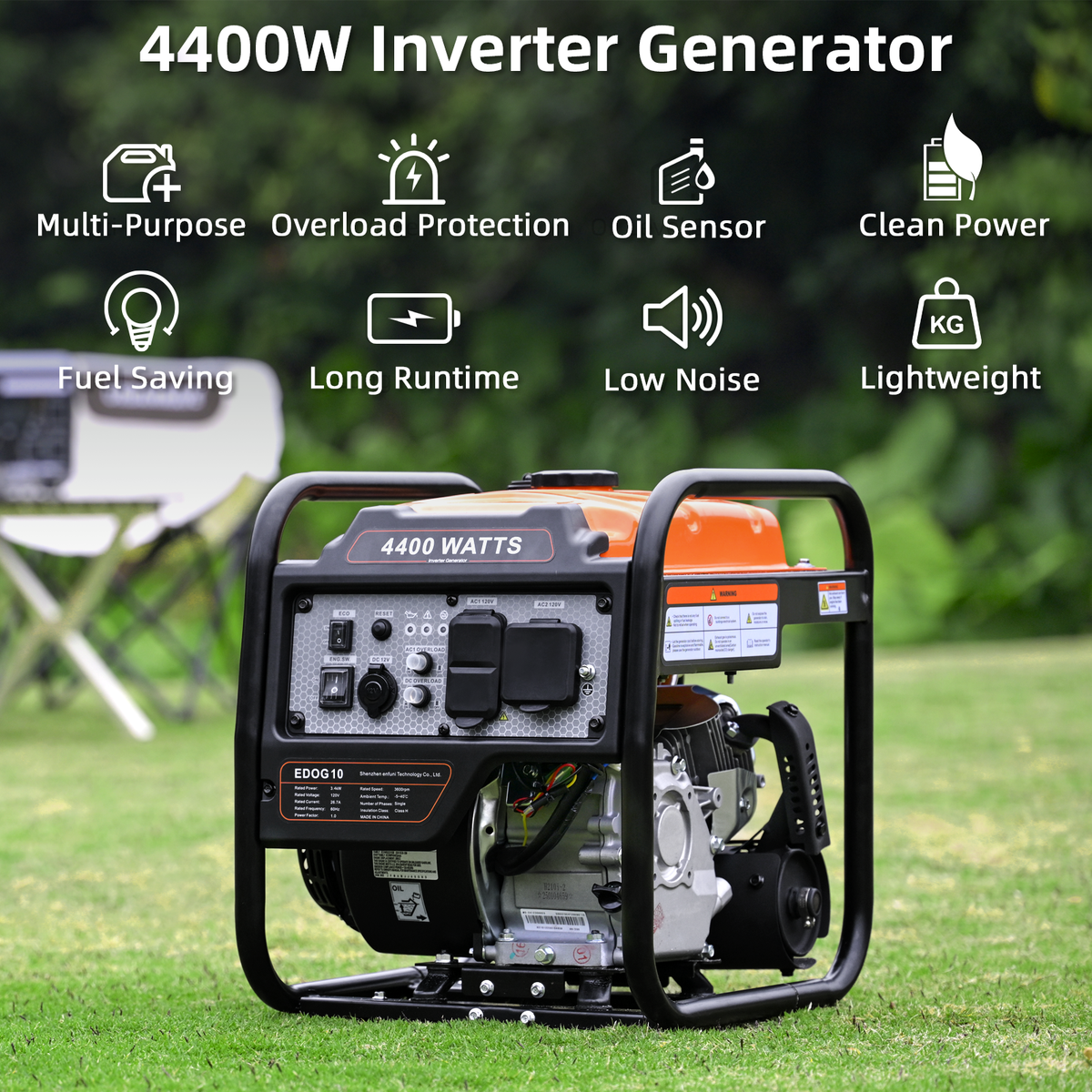 4400 Watts Inverter Generator Gas Powered, Portable Open Frame Generator
