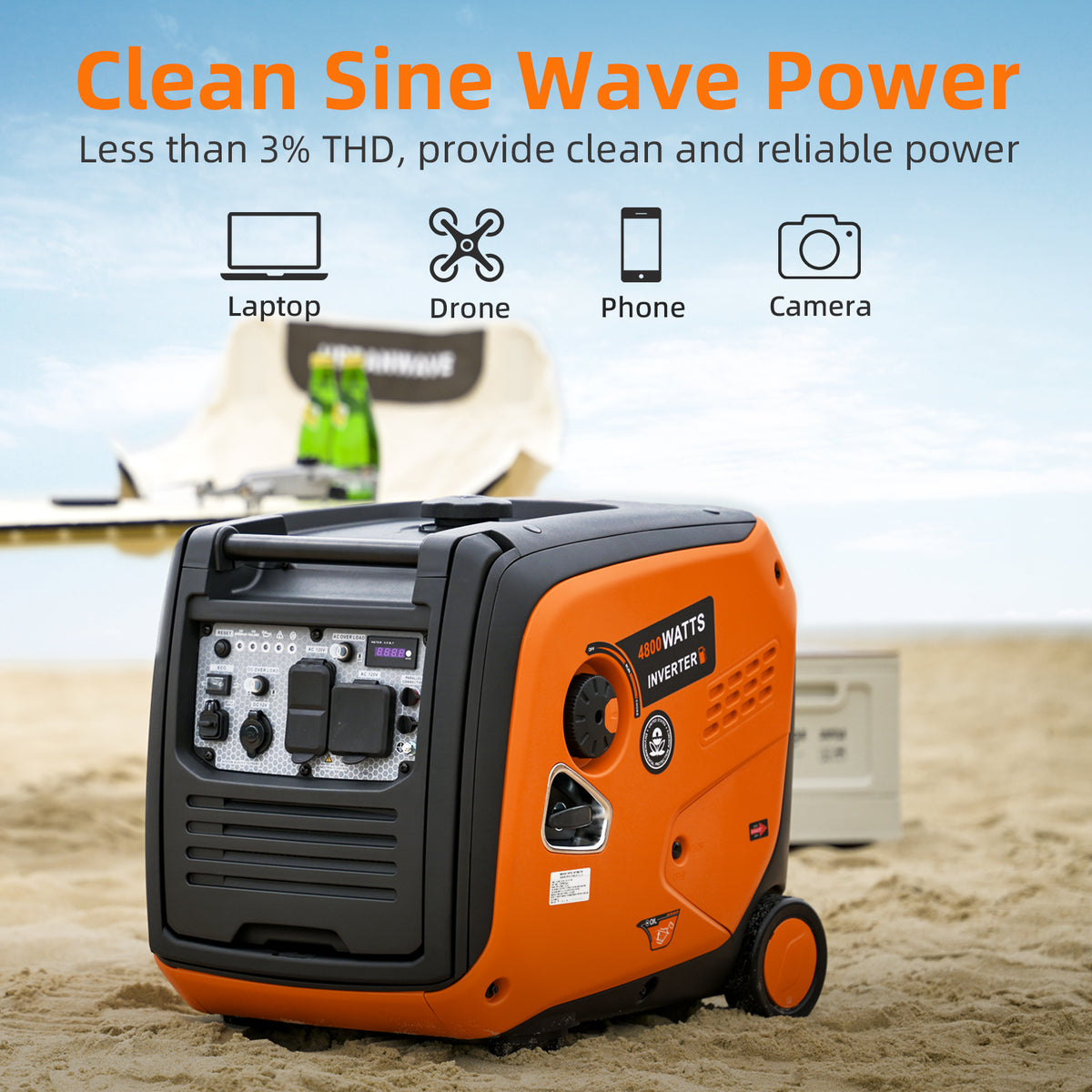 4800-Watts Portable Inverter Generator, Gas Generators for Home Use, Camping