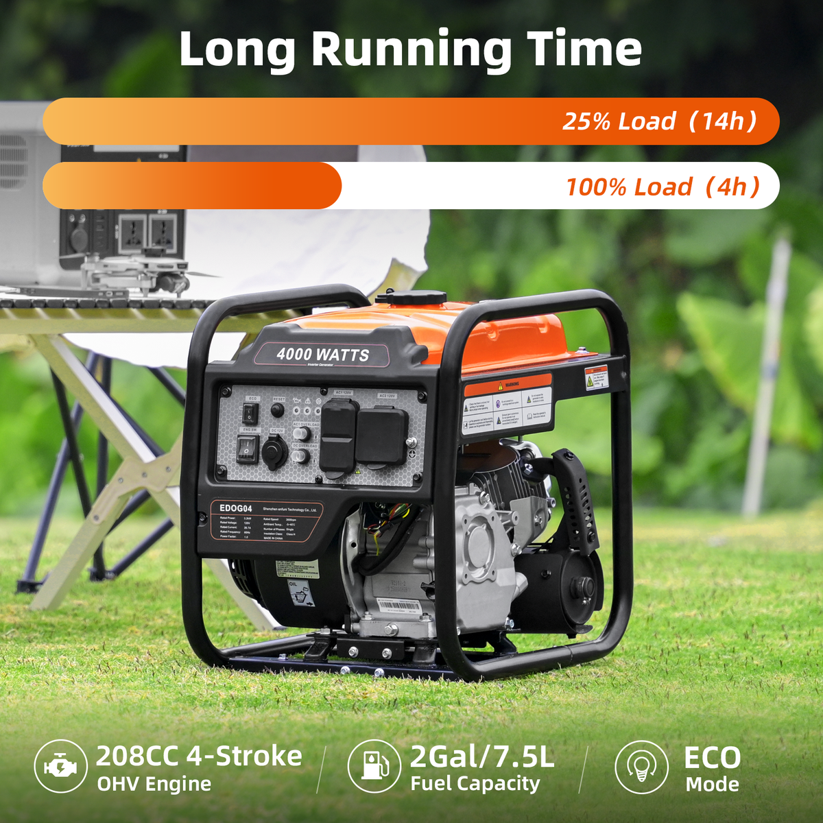 4000 Watts Inverter Generator Gas Powered, Portable Open Frame Generator