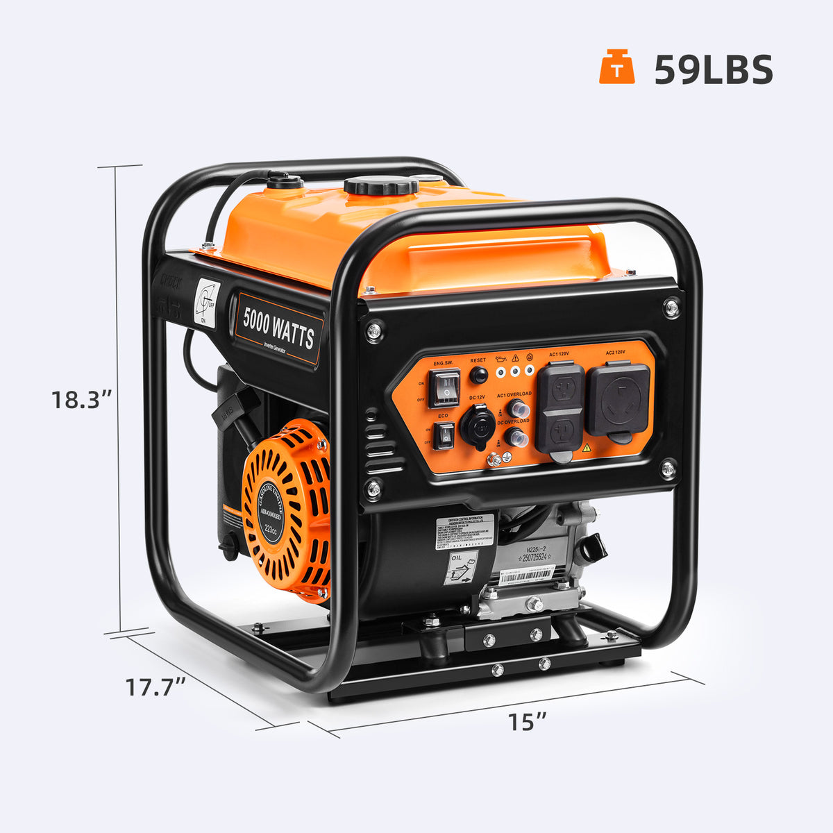 5000-Watts Portable Inverter Generator, Gas Generator for Home Backup, 30A Outlet